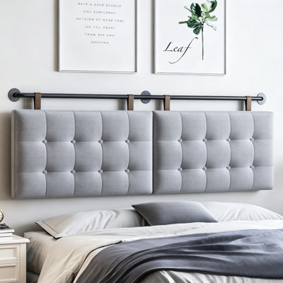 Upholstered Linen Faux Leather Panel Headboard