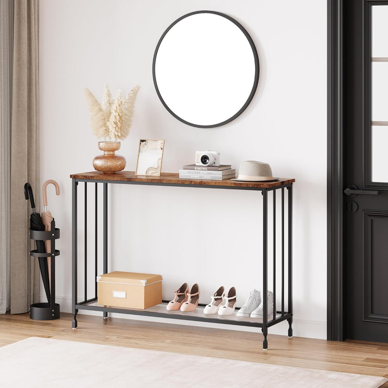 Console Table, Behind Couch Table, Industrial Hallway Table with Glass Shelf and Metal Frame, 31.8" H x 11.8" W x 41.3" D