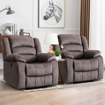 37.1" Wide Contemporary and Super Soft Upholstered Power Standard Recliner with Wide Backrest (Set of 2)