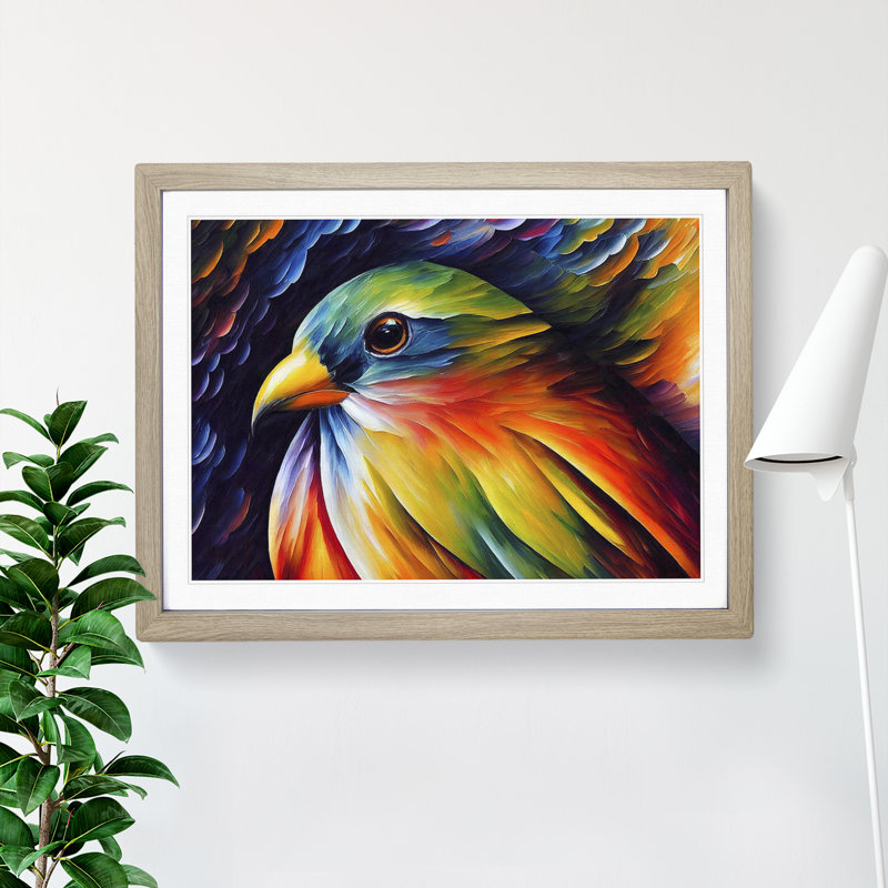 Bird Painting Vol.2 Abstract - Single Picture Frame Print, 25cm H x 34cm W x 2cm D, Oak