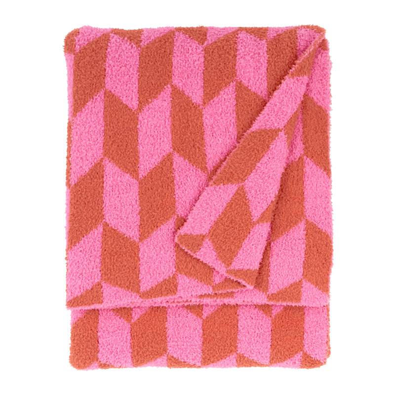Olsen Geometric Knitted Blanket, Pink Geometric