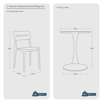 2-Person Outdoor Round Dining Set