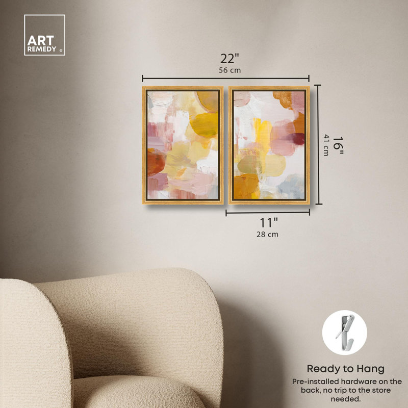Ensemble de toiles d'art abstrait moderne par Art Remedy, cadre noir, 10 x 15, 16" H x 11" W, Gold Frame