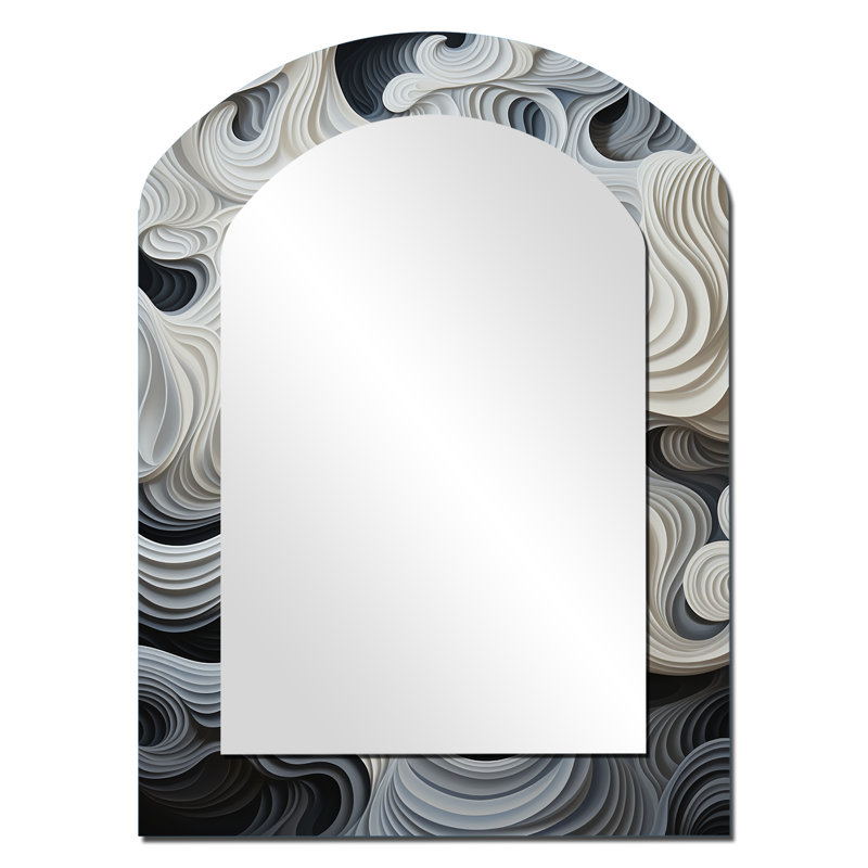 Miroir mural arqué sur métal noir et blanc II, 34 po x 25 po