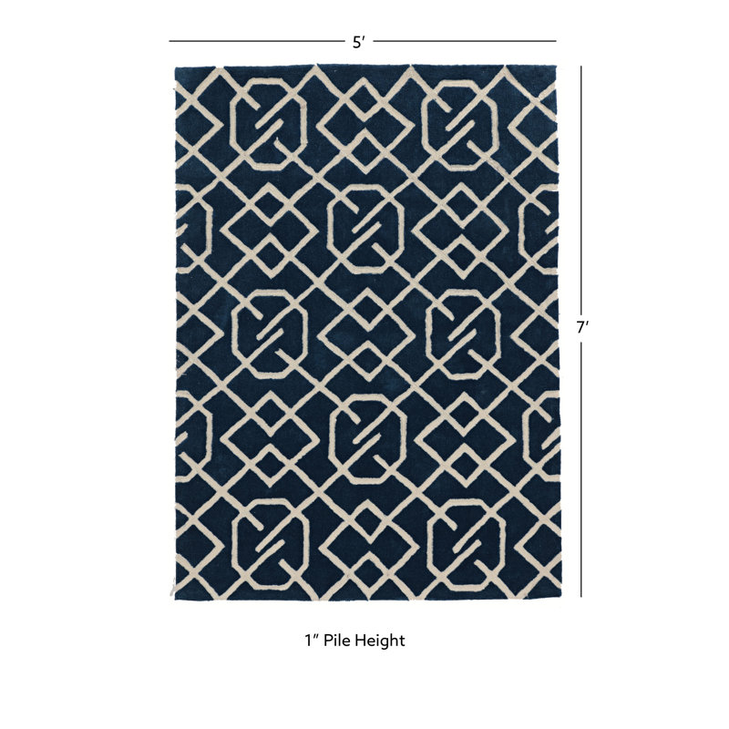 Equelle Handmade Rug Navy And Ivory, Rectangle 5' x 7'