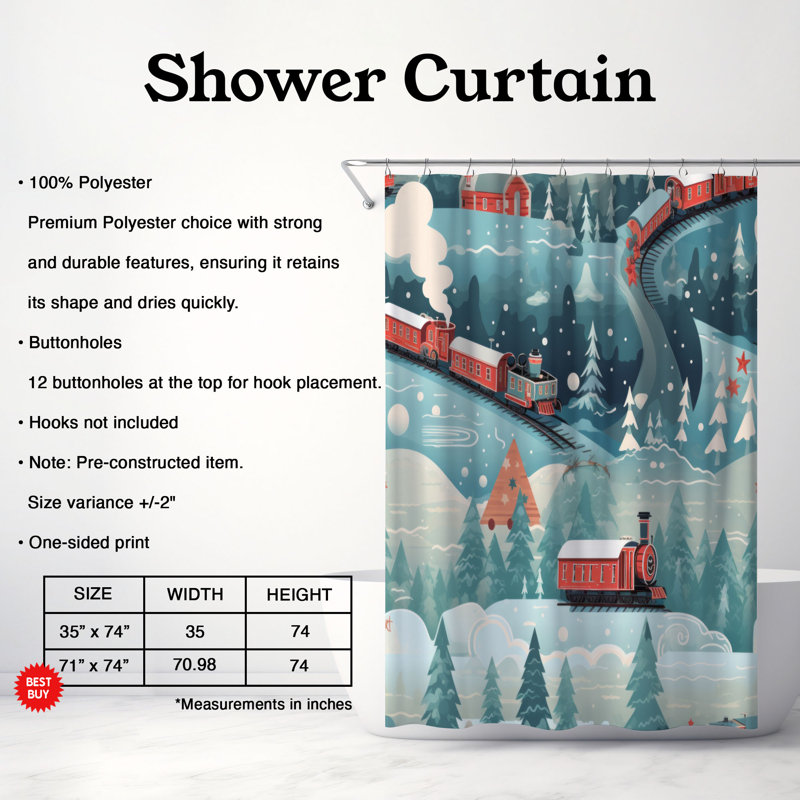 Rideau de douche Santa's Express - Premium, H 74 po x l 71 po