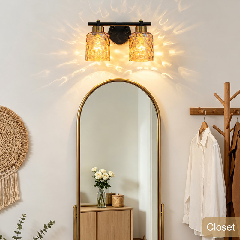 Éclairage pour salle de bain 2 lumières en verre martelé, Brown