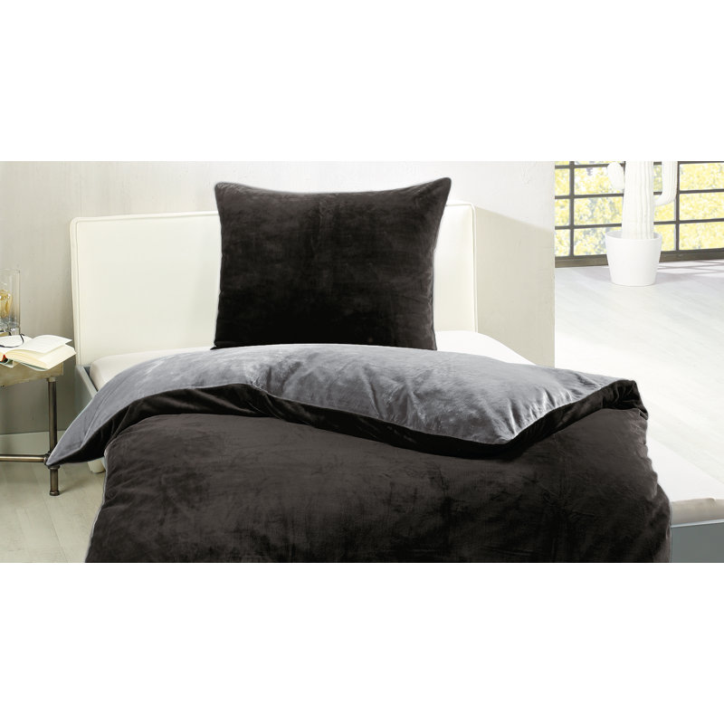 Cashmere Feeling Duvet Cover Set, Black/Grey, Single - 1 Pillowcase (80 x 80 cm)