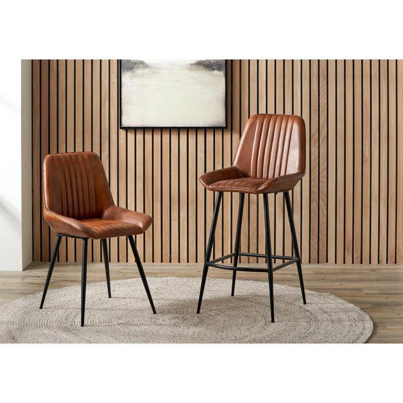 Mariners 52cm H Genuine Leather Upholstered Metal Upholstered Back Side Chair, Brown