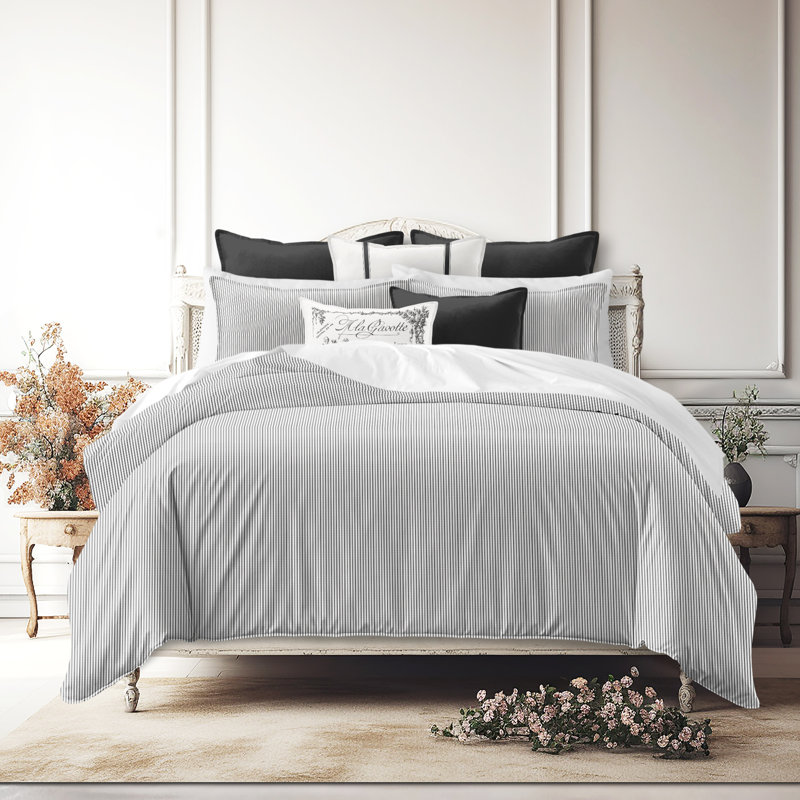Jaxon Stripe Cotton Reversible Coverlet Set, Cal.King Coverlet/Bedspread + 2 King Shams, Ebony