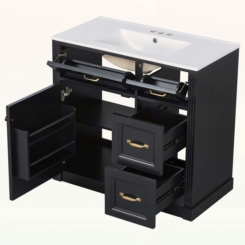 Meuble-lavabo de salle de bain avec lavabo, pour le rangement et l'organisation modernes, Noir