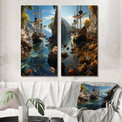 «Tropical Hidden Harbor Pirate Ship», ensemble de 2 reproductions d'art en métal