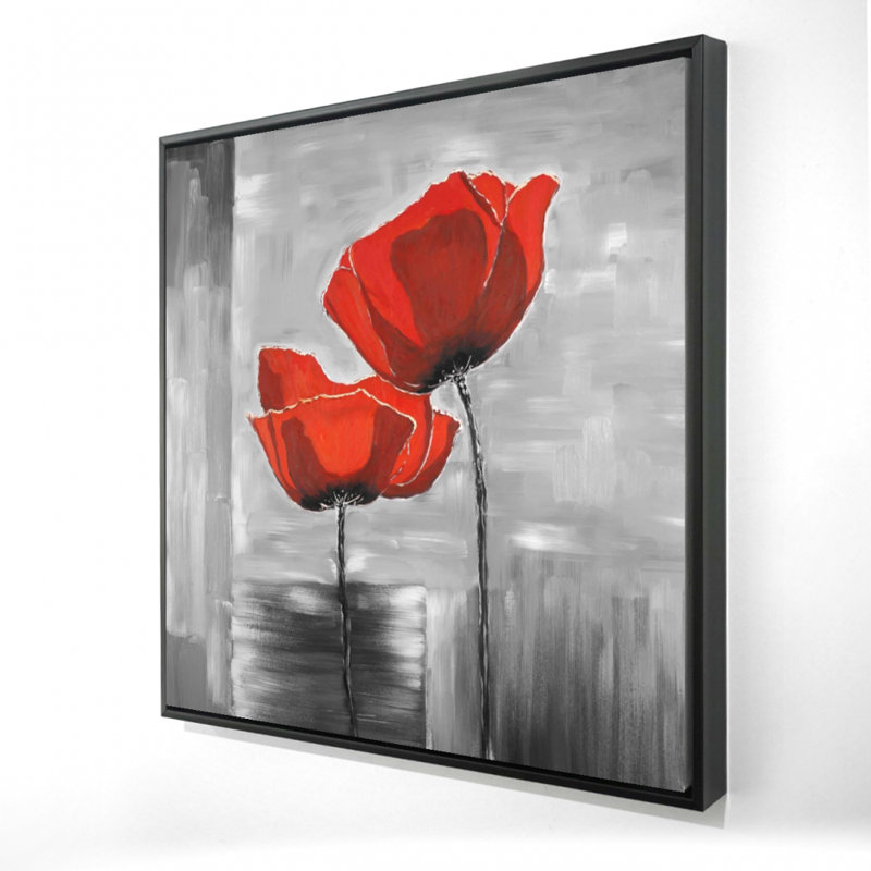 Deux fleurs rouges sur toile en niveaux de gris | Décoration de salon grise