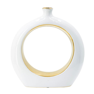 11X3.1X12" Round Vase,White/Gold