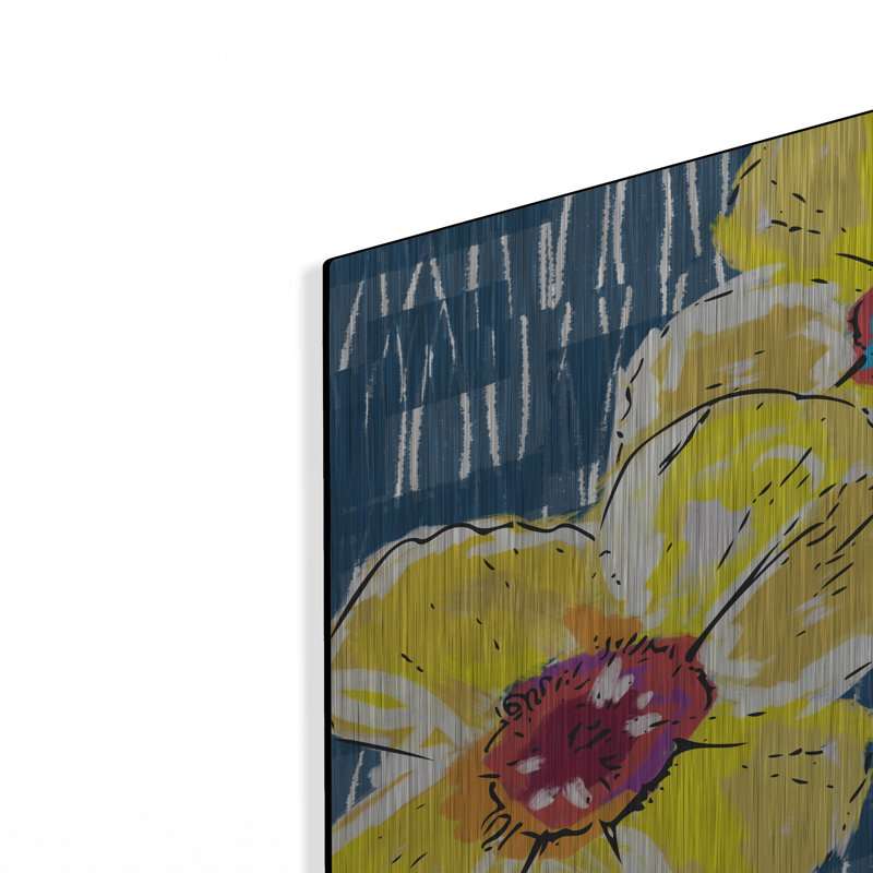 «Yellow Poppies On Blue» par Linda Woods, H 12 po x l 12 po