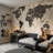 World Map Wallpaper Solid Black Wall Mural-126556776-126556773