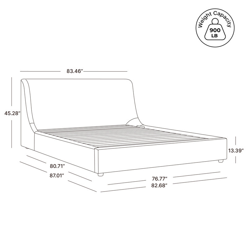  Suhavi Curved Wingback Upholstered Platform Bed, Ojai Lace Performance Textured Weave, King 