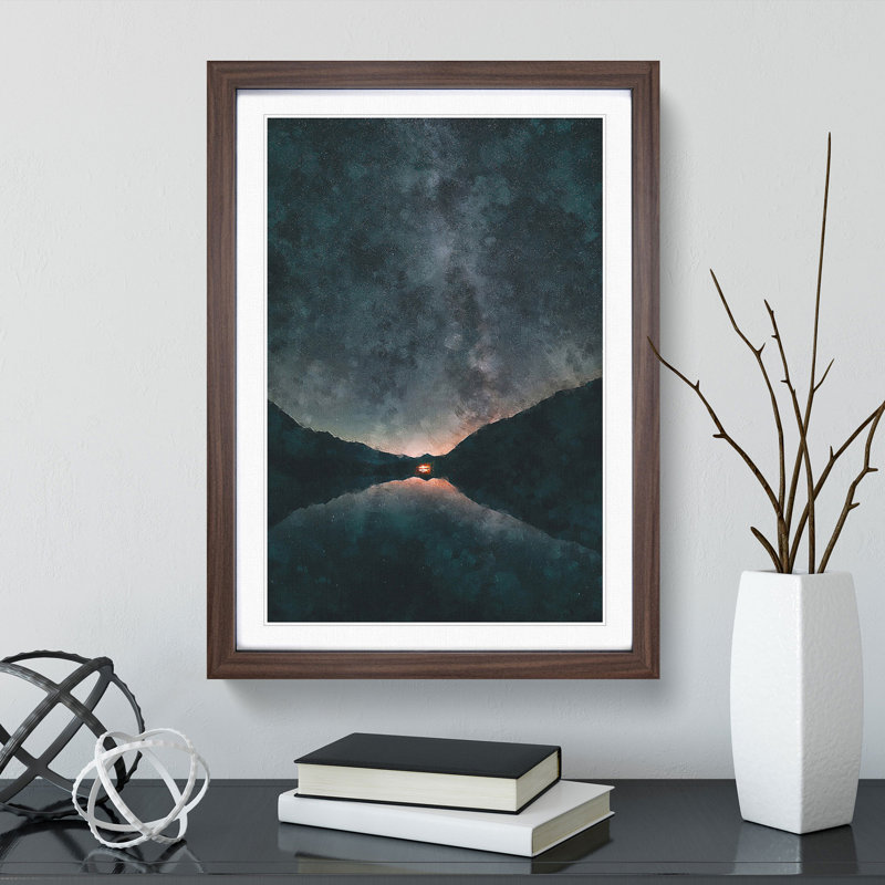 Milky Way Above a Lake in Italy - Picture Frame Painting Print, 87cm H x 62cm W x 2cm D, Walnut Framed