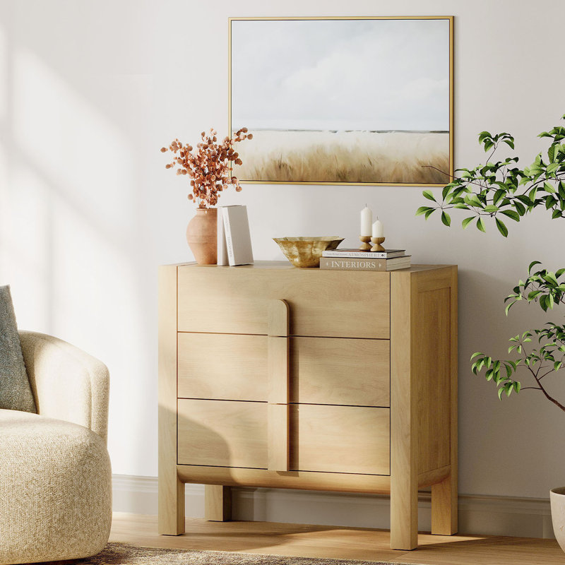 31.5" Mid-Century Modern TV Stand, Dresser With 3 Drawers, Wooden TV Console With Storage For Living Room,Bedroom, Oak