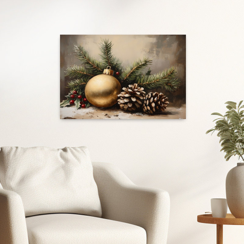 «Golden Holiday Elements», impression d'art rustique sur bois rustique traditionnel, 16" H x 24" W