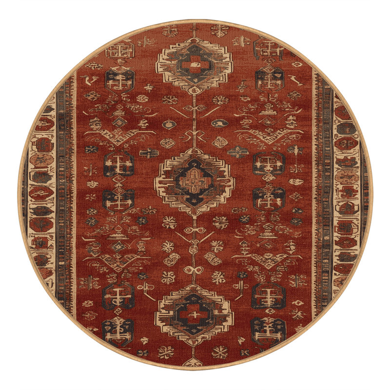 Tapis brun turc lavable à la machine, Rond 6 pi