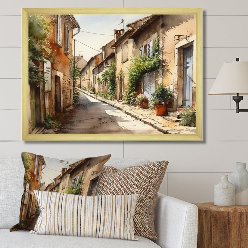 «Rochan Mediterranean Village Street I - Landscape Cottage», reproduction sur toile encadrée, H 12 po x l 20 po x P 1 po