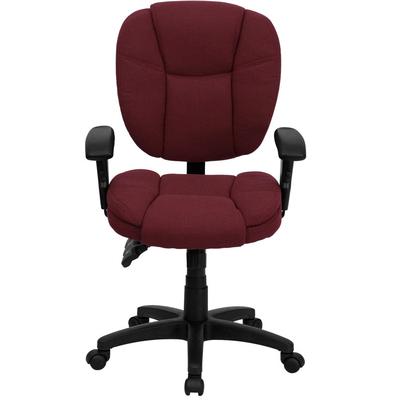 Chaise de bureau ergonomique multifonctionnelle à dossier moyen avec rembourrage coussiné, Tissu bourgogne