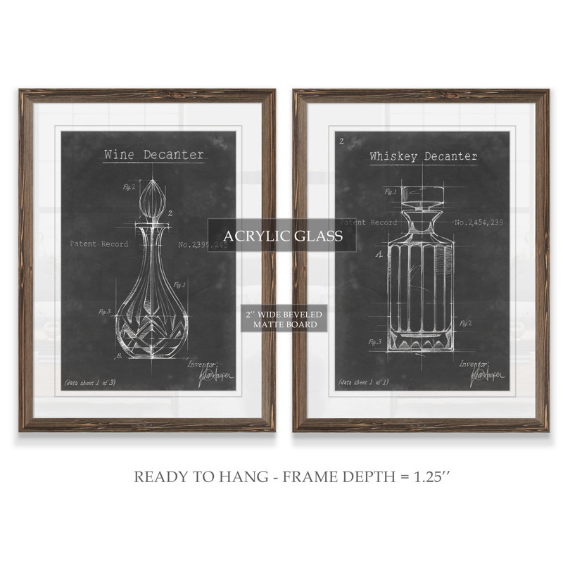 «Barware Blueprint VII» par Antonyus Bunjamin (Abe) - ensemble de 2 reproductions d'art encadrées, H 24 po x l 18 po, Érable