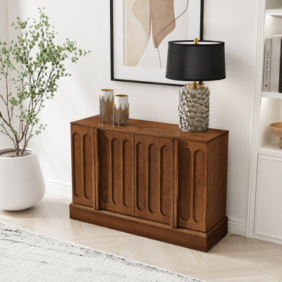 Fluted Sideboard with Adjustable Shelves Buffet Cabinet with Outlet Holes