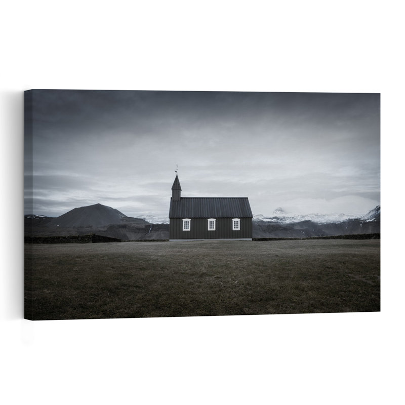 Église islandaise mystérieuse, paysage rustique et serein, affiche murale de montagne, H 12 po x l 18 po