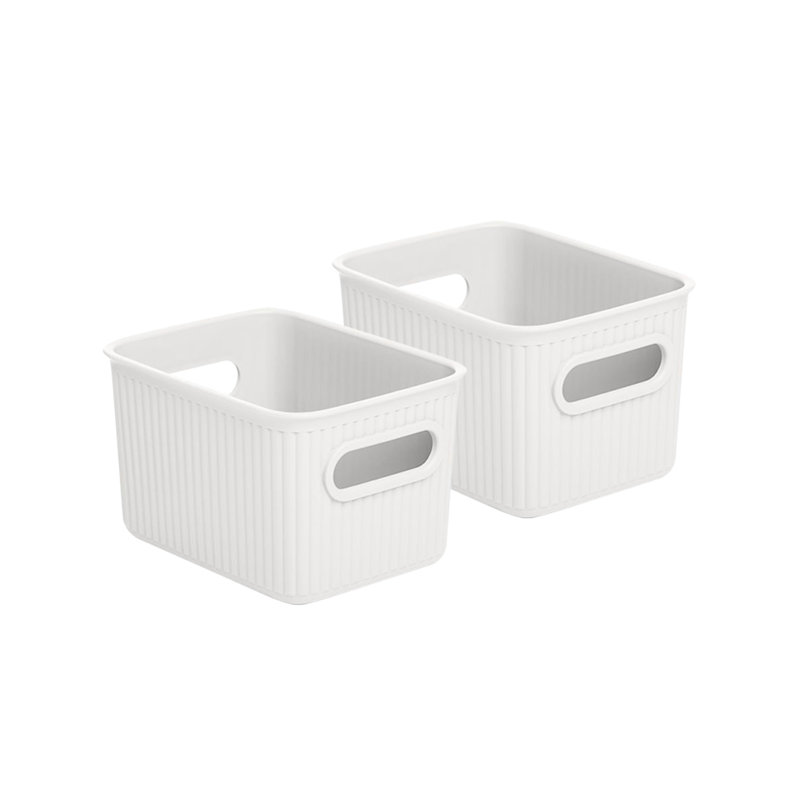 Ensemble de paniers en plastique nervuré, 2, Blanc