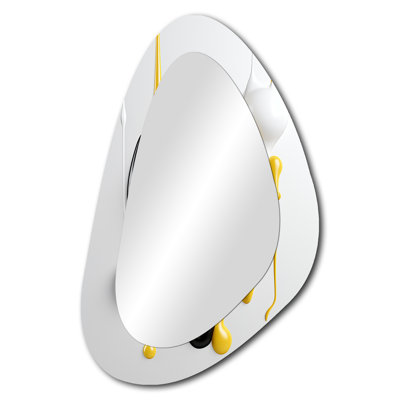Edgardo Liquid Minimal Abstract In Black Yellow White I - Abstract Shapes Unique Shape Wall Mirror, Gold Asymmetrical Decorative Mirror, Printed Metal Art