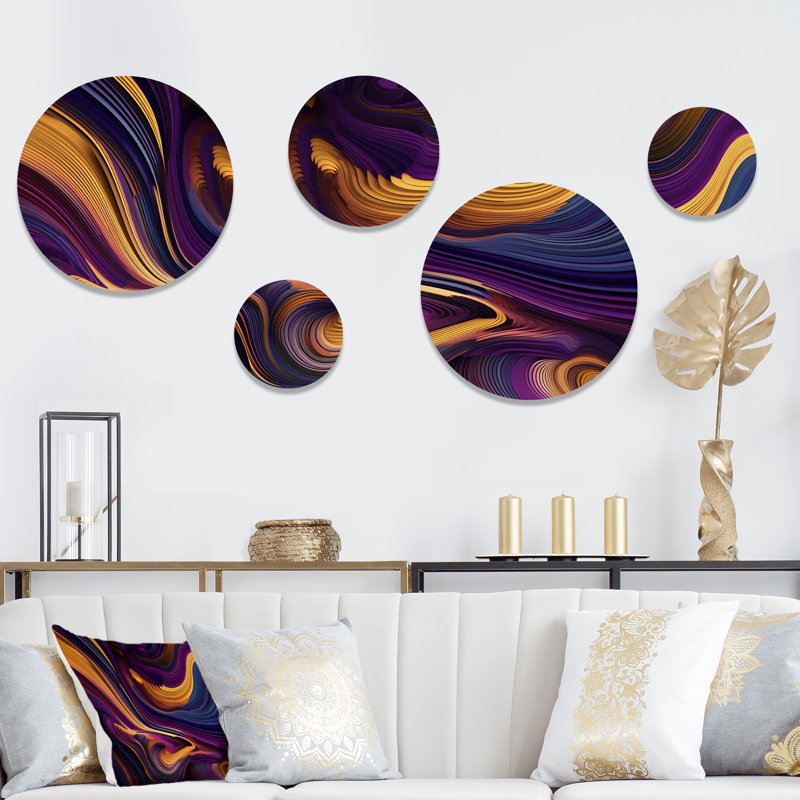 Décoration murale en métal mauve et jaune dansant - vagues modernes