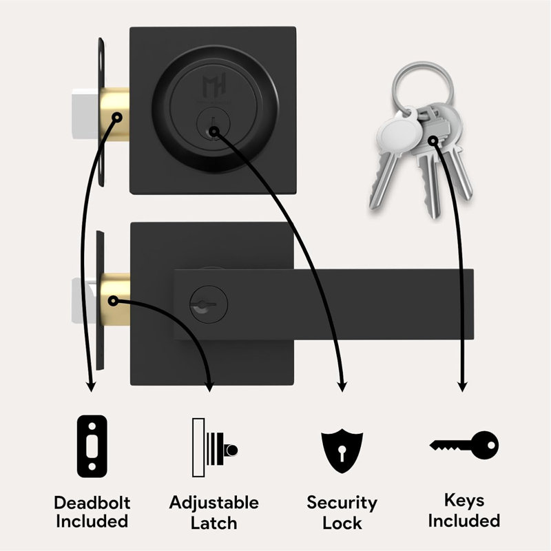 Mega Handles ROBELL Reversible Entry Door Lever and Single Cylinder Deadbolt Lock Combo Pack | Modern Keyed Lever