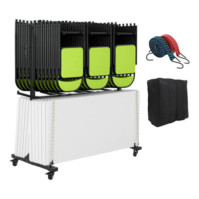 Chariot de chaise pliable 800 avec roues 800 lb, chariot de rangement robuste pour 84 chaises, support réglable avec housse imperméable et sangles élastiques