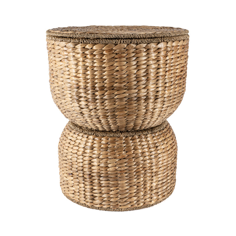  Table d'appoint 18 po en sablier tissée à la main avec couvercle, Naturel
