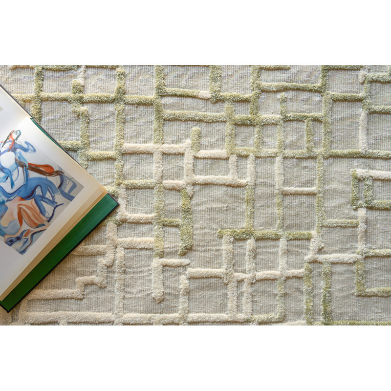 Vista handloomed Wool/Bamboo Silk Green Area Rug, 8'X10'