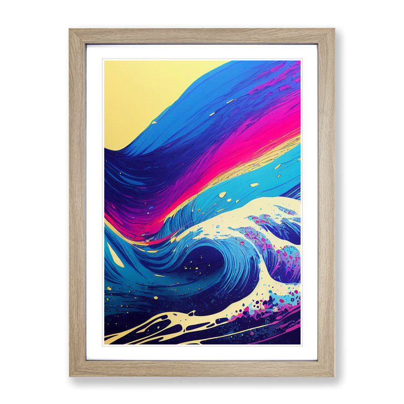 XV1022-3054X Ocean Wave In Colour No.1 Abstract - Single Picture Frame Print, Oak, 34cm H x 25cm W