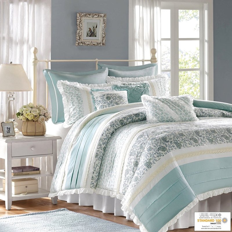 Coton Shabby Chic - housse de couette 9 pièces pour literie grand décor multicolore, Queen Comforter + 8 Additional Pieces