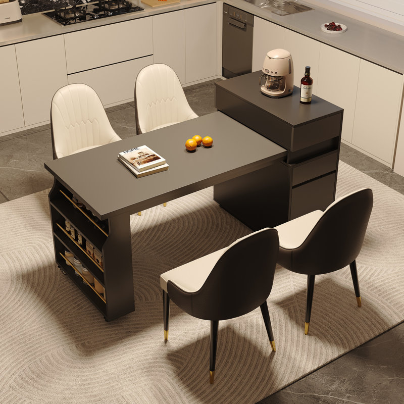 31.4''W  Rolling Kitchen Island With Extendable Dining Table For 2-4, Open Shelevs, Storage Drawer And Cabinet