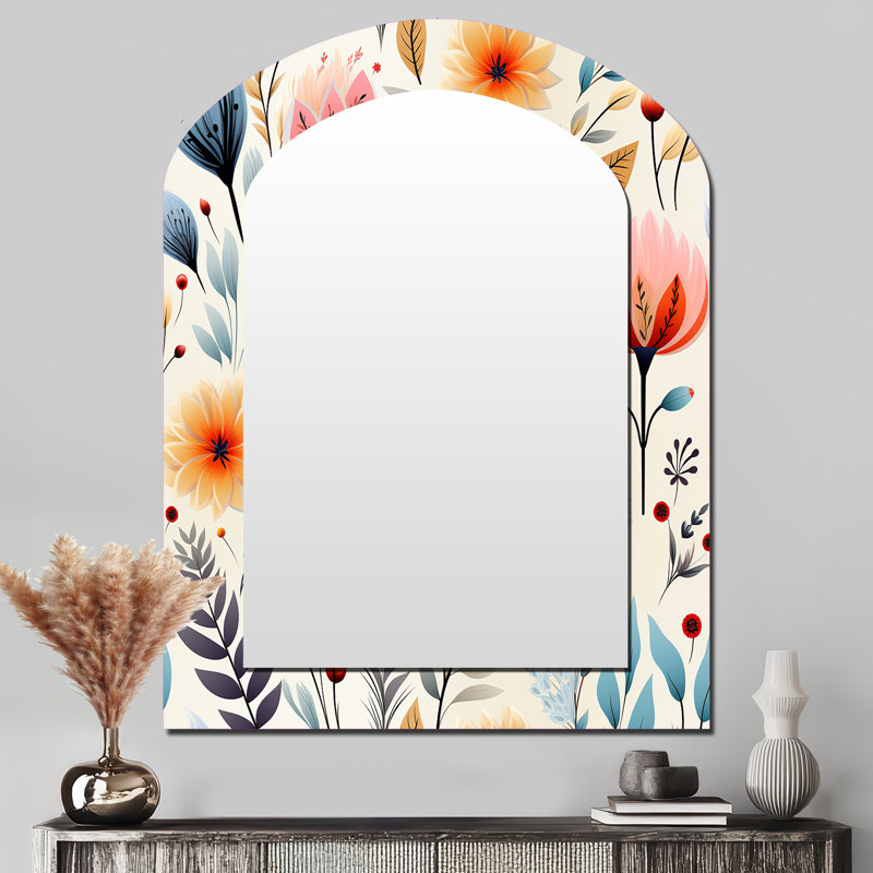 Doux accents de fleurs pastels - miroir asymétrique bohème, miroir mural unique rose arche, impression d'art en métal
