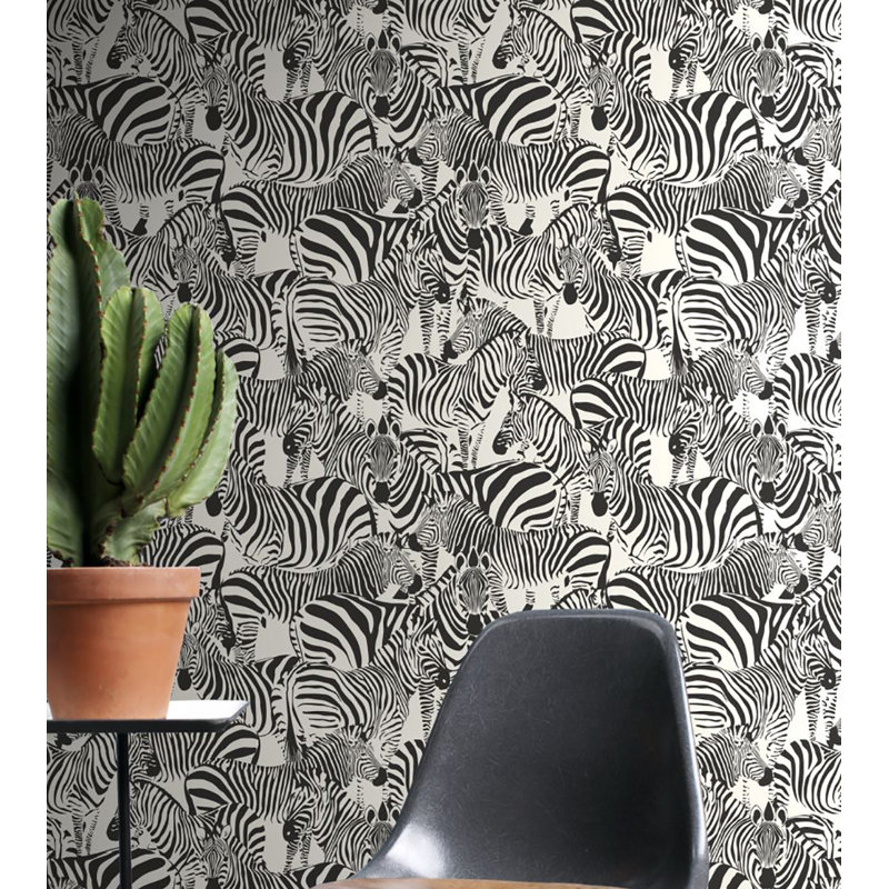 Rouleau de papier peint L 33 pi x l 20,5 po Chinar Zebra, Noir / Blanc