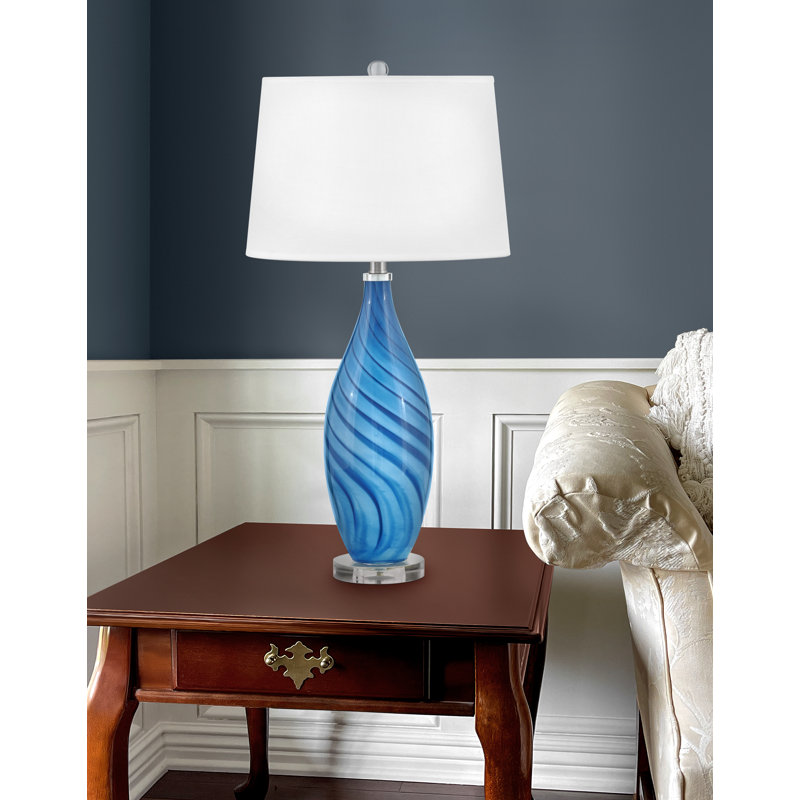 Scilla 30" Glass Table Lamp, Dark Blue