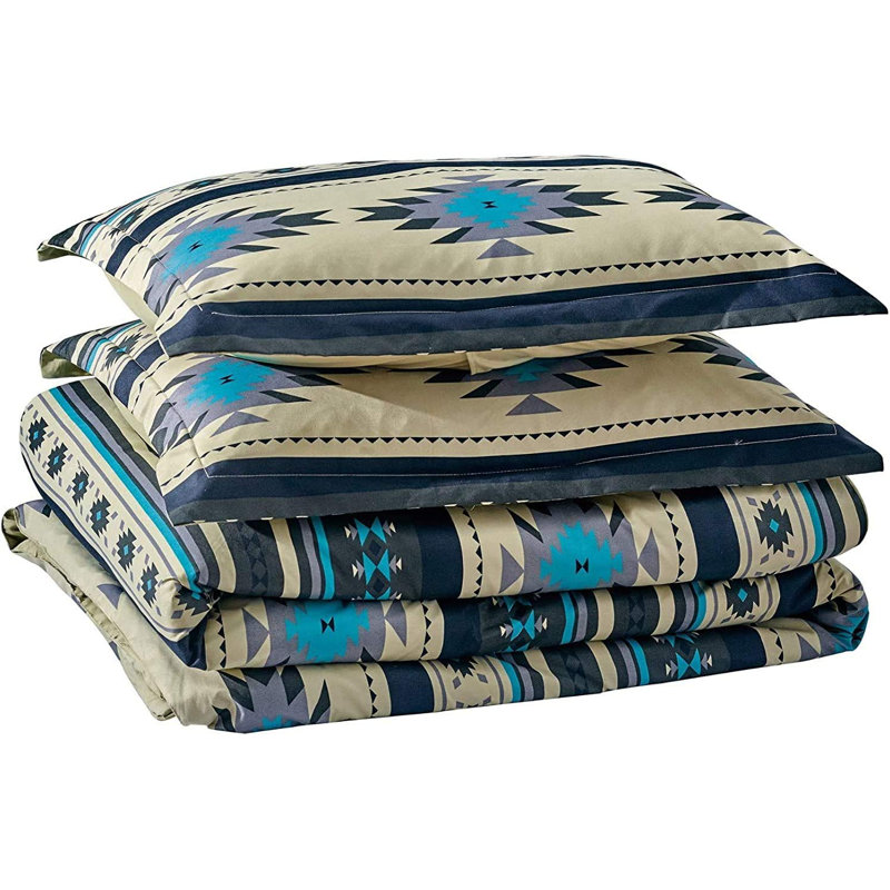 Microfiber Multicolor Southwestern Tribal Aztec Comforter Set, Queen Comforter + 2 Standard Shams, Teal/Beige/Black/Gray
