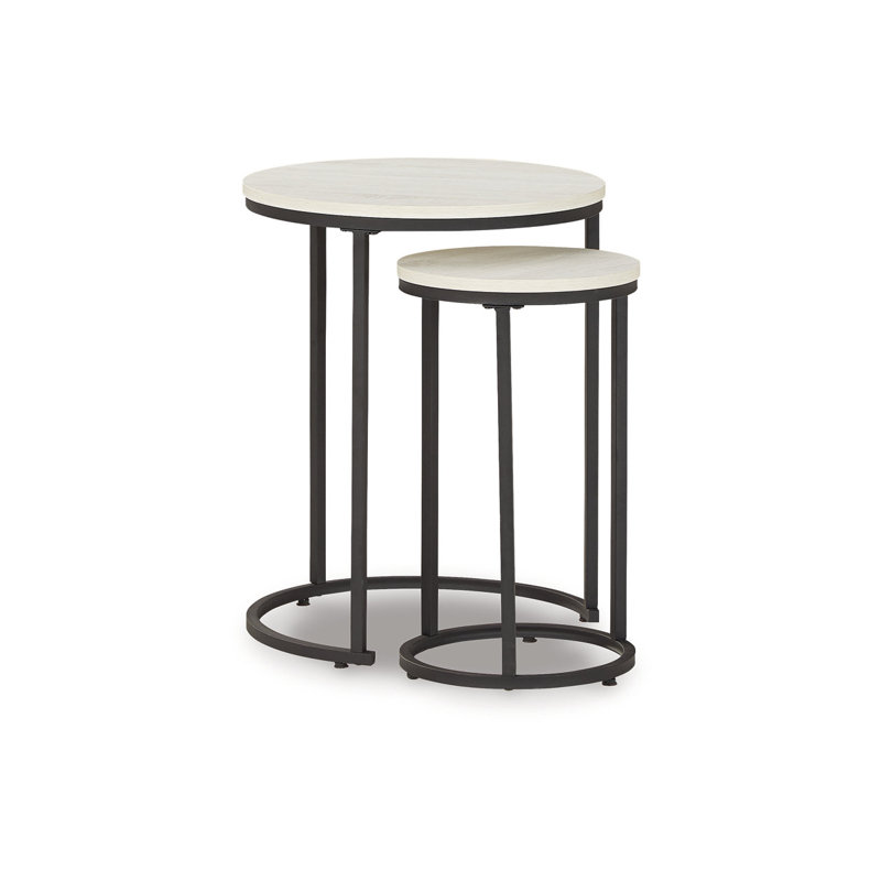 Ensemble de 2 tables d'appoint Damaje, Blanc / Blanc, H 22,88 po x l 18,13 po x P 18,13 po