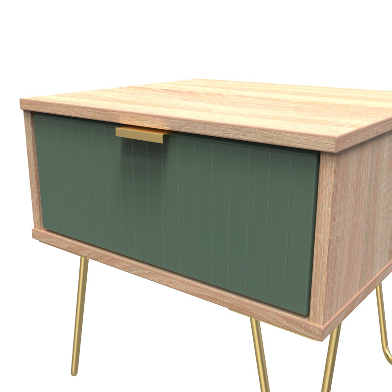 Beranda 45cm W Manufactured Wood Bedside Table, Labrador Green/Bardolino Oak