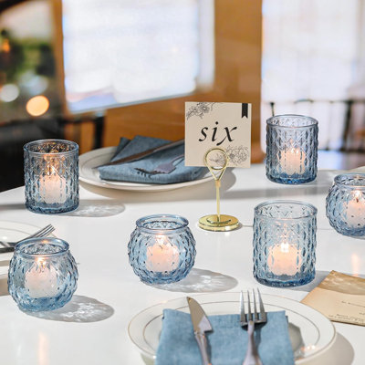 Lot de 20 photophores en verre bleu, format amélioré, photophores pour centres de table de mariage, élégants photophores en gros pour fêtes et demandes en mariage.