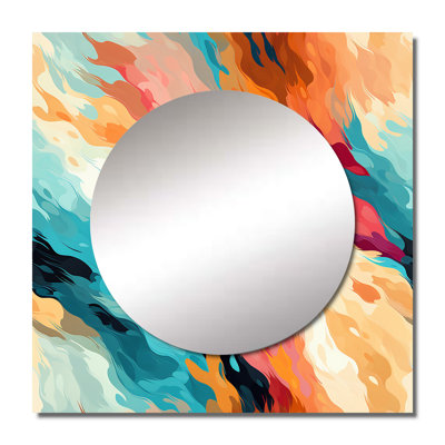 Multicolor Feather Fury - Modern Square Living Room Wall Mirror Art