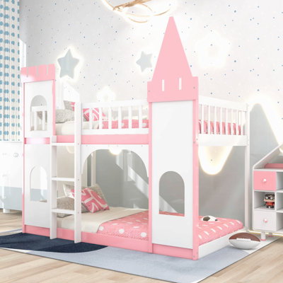 Twin Over Twin Castle Bunk Bed With Ladder