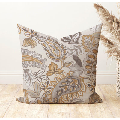 Gold Tan And Grey Paisley Pillow Cover
